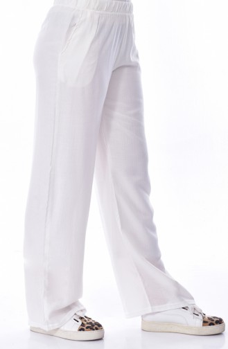 Çizgili Bürümcük Pantolon 24544-01 Ekru