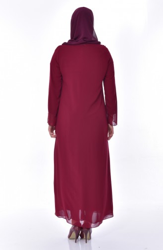 فستان بتصميم مُطبع باحجار لامعة بمقاسات كبيرة 1121-01 لون خمري 1121-01