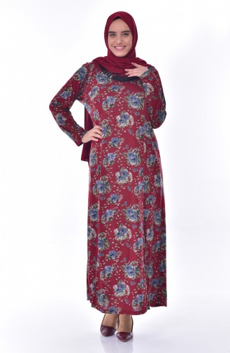 فستان بتصميم مُطبع بمقاسات كبيرة 4887-04 لون خمري 4887-04