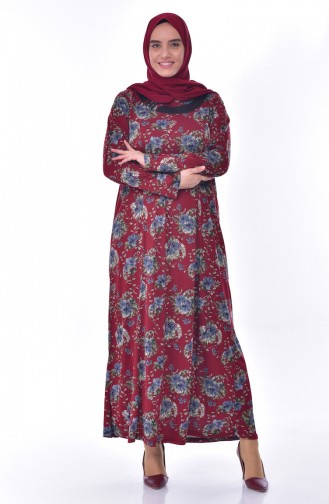 فستان بتصميم مُطبع بمقاسات كبيرة 4887-04 لون خمري 4887-04