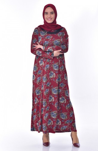 Robe a Motifs Grande Taille 4887-04 Bordeaux 4887-04