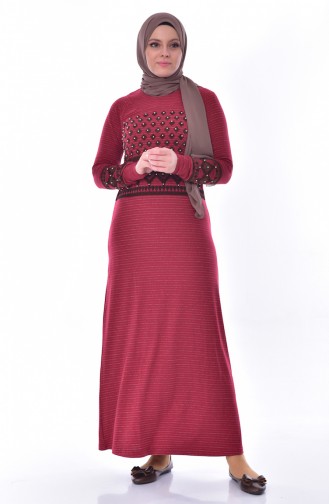 İnci Detaylı Elbise 99162-02 Bordo