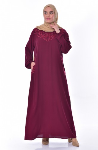 Plus Size Embroidered Stone Dress 99164-01 Bordeaux 99164-01