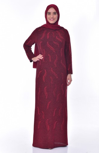 Plus Size Pearls Evening Dress 6177-04 Bordeaux 6177-04