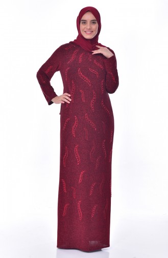 Plus Size Pearls Evening Dress 6177-04 Bordeaux 6177-04