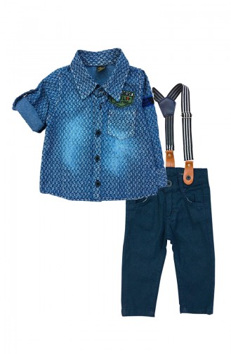 Baby Strappy Trousers & Shirts Suit A8119-01 Navy Blue 8119-01