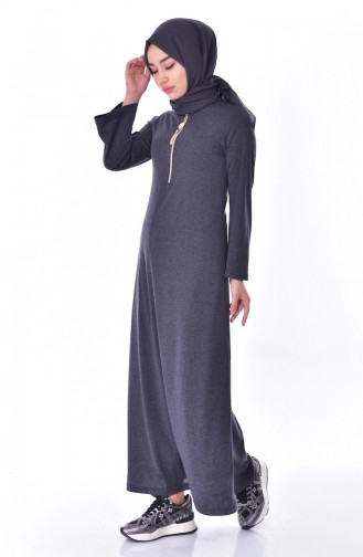 دلبر فستان بتصميم سحاب 7063-07 لون رمادي داكن 7063-07