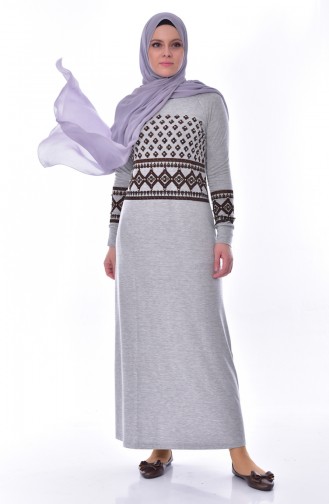 Pearl Detailed Dress 99162-03 Gray 99162-03