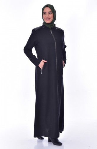 Large Size Zippered Abaya 6007-02 Black 6007-02