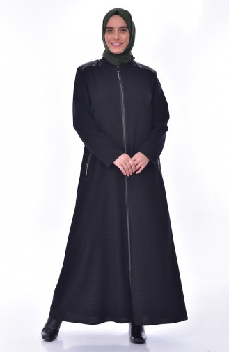 Abaya a Fermeture Grande Taille 6007-02 Noir 6007-02