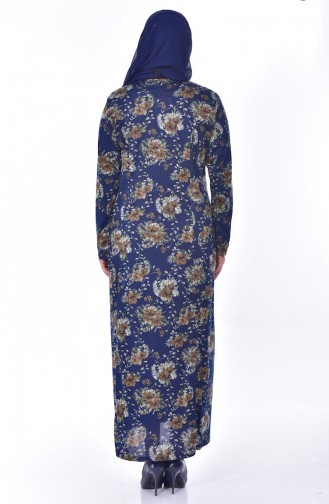 Large Size Pattern Dress 4887-02Navy Khaki 4887-02