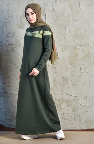 فستان رياضي بتصميم جيوب8262-03 لون أخضر كاكي 8262-03
