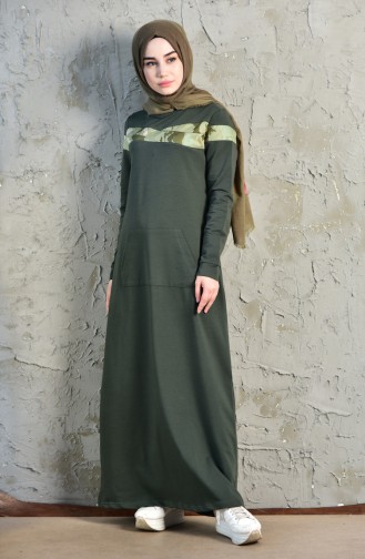 فستان رياضي بتصميم جيوب8262-03 لون أخضر كاكي 8262-03