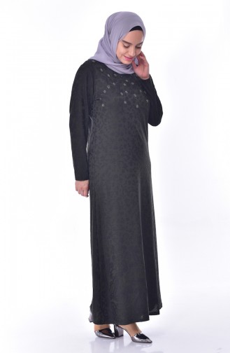 Large Size Stone Printed Dress 4889-02 Khaki 4889-02