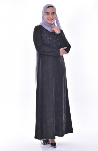 Large Size Stone Printed Dress 4889A-05 Khaki 4889A-05