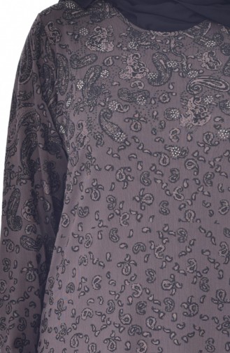 Büyük Beden Taş Baskılı Elbise 4889-05 Koyu Vizon