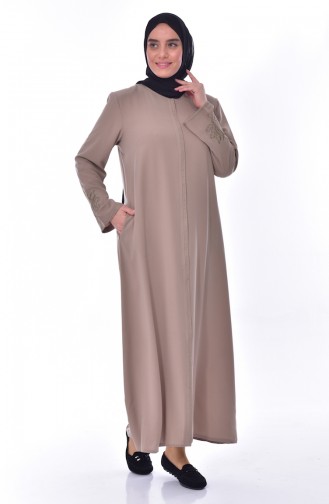 Abaya Bordée Grande Taille 2521-07 Creme 2521-07