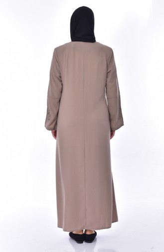 Large Size Embroidered Abaya 2521-07 Dark Beige 2521-07