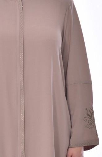 Large Size Embroidered Abaya 2521-07 Dark Beige 2521-07