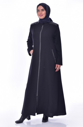 Abaya a Fermeture Grande Taille 6007-01 Bleu Marine 6007-01