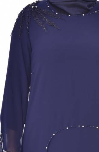 Robe de Soirée Perlées Grande Taille 1121-03 Bleu Marine 1121-03