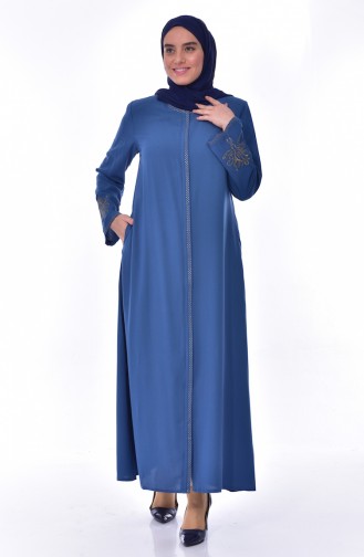 Large Size Embroidered Abaya 2521-05 Blue 2521-05