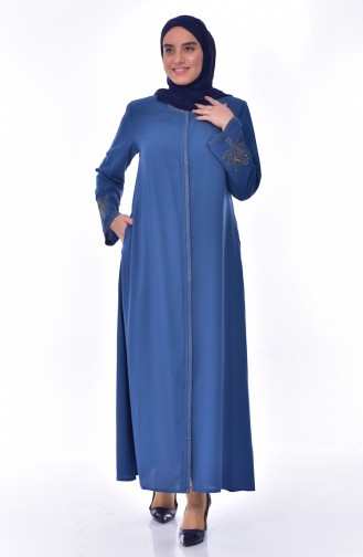 Abaya Bordée Grande Taille 2521-05 Bleu 2521-05