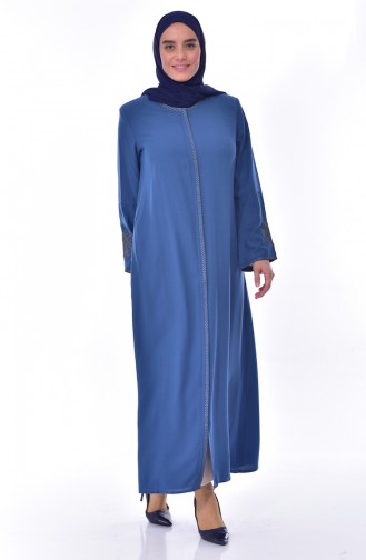 Abaya Bordée Grande Taille 2521-05 Bleu 2521-05