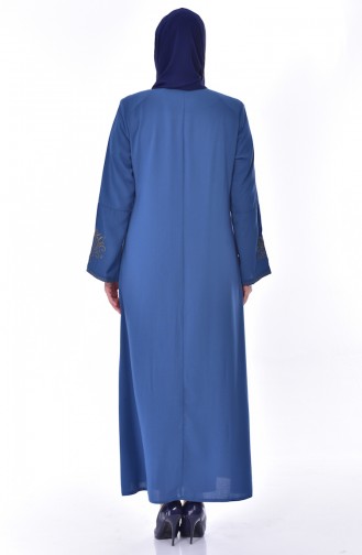 Abaya Bordée Grande Taille 2521-05 Bleu 2521-05