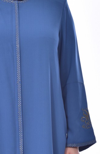 Abaya Bordée Grande Taille 2521-05 Bleu 2521-05