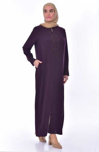 Abaya a Dentelle Grande Taille 2518-03 Pourpre 2518-03