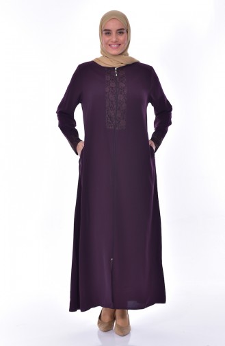 Abaya a Dentelle Grande Taille 2518-03 Pourpre 2518-03