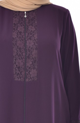 Abaya a Dentelle Grande Taille 2518-03 Pourpre 2518-03