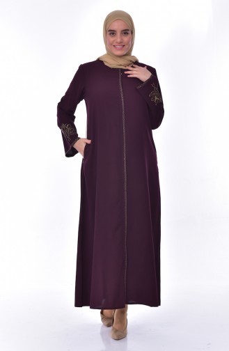 Abaya Bordée Grande Taille 2521-02 Pourpre 2521-02