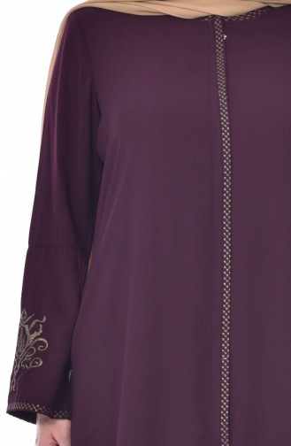 Abaya Bordée Grande Taille 2521-02 Pourpre 2521-02