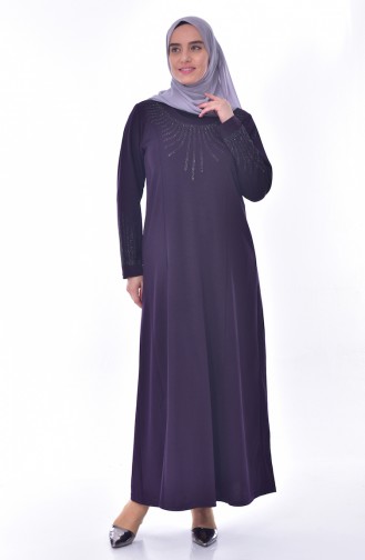 Large Size Stone Printed Dress 4823-04 Purple 4823-04