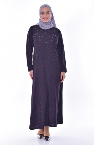Large Size Stone Printed Dress 4889-04 Purple 4889-04