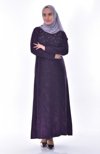 Large Size Stone Printed Dress 4889A-02 Purple 4889A-02