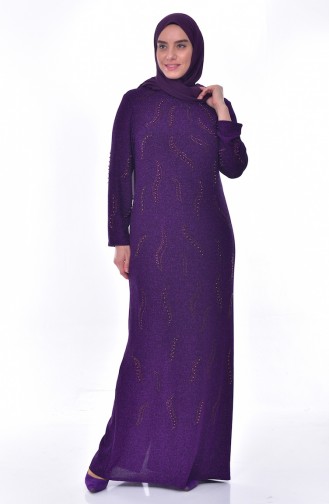 Plus Size Pearls Evening Dress 6177-05 Purple 6177-05