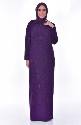 Plus Size Pearls Evening Dress 6177-05 Purple 6177-05