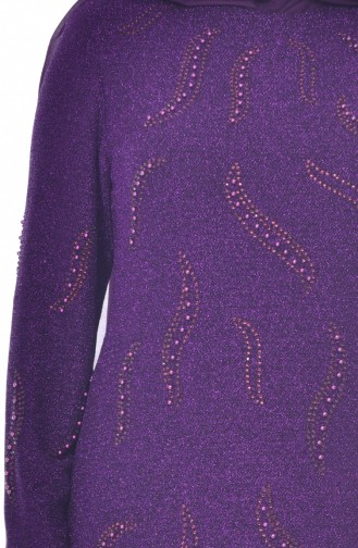 فستان سهرة يتميز تفاصيل من الؤلؤ بمقاسات كبيرة 6177-05 لون بنفسجي 6177-05