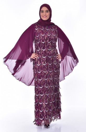 Plum Hijab Evening Dress 6173-02