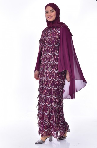 Plum Hijab Evening Dress 6173-02