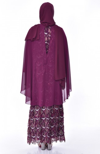 Plum Hijab Evening Dress 6173-02