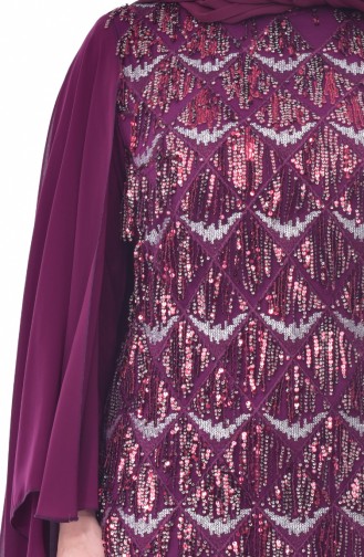 فستان يتميز بتفاصيل من الترتر بمقاسات كبيرة 6173-02 لون ارجواني 6173-02