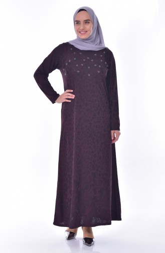 فستان مُطبع بأحجار لامعة بمقاسات كبيرة 4889-01 لون أرجواني 4889-01