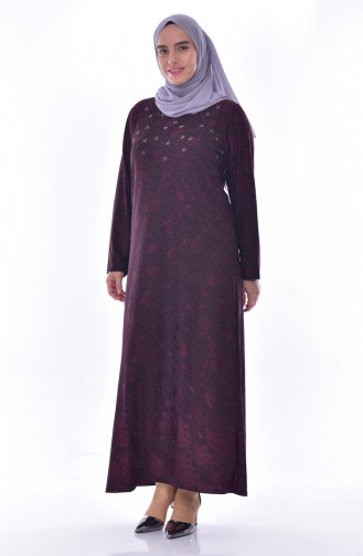 Large Size Stone Printed Dress 4889A-01 Plum 4889A-01