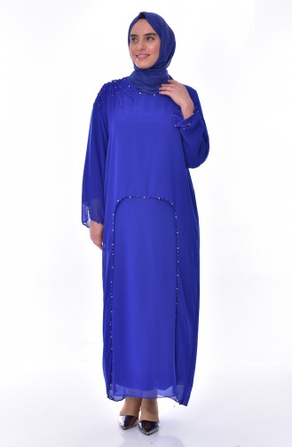 Saks-Blau Hijab-Abendkleider 1121-02