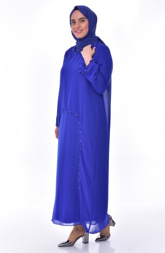 Robe de Soirée Perlées Grande Taille 1121-02 Bleu Roi 1121-02