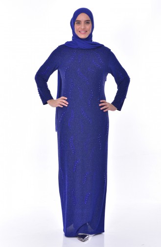 Robe de Soirée Perlées Grande Taille 6177-03 Bleu Roi 6177-03